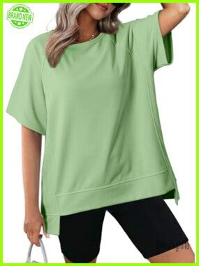 Oversized T Shirt Crewneck Short Sleeve High Low Hem Lightweight Summer Top